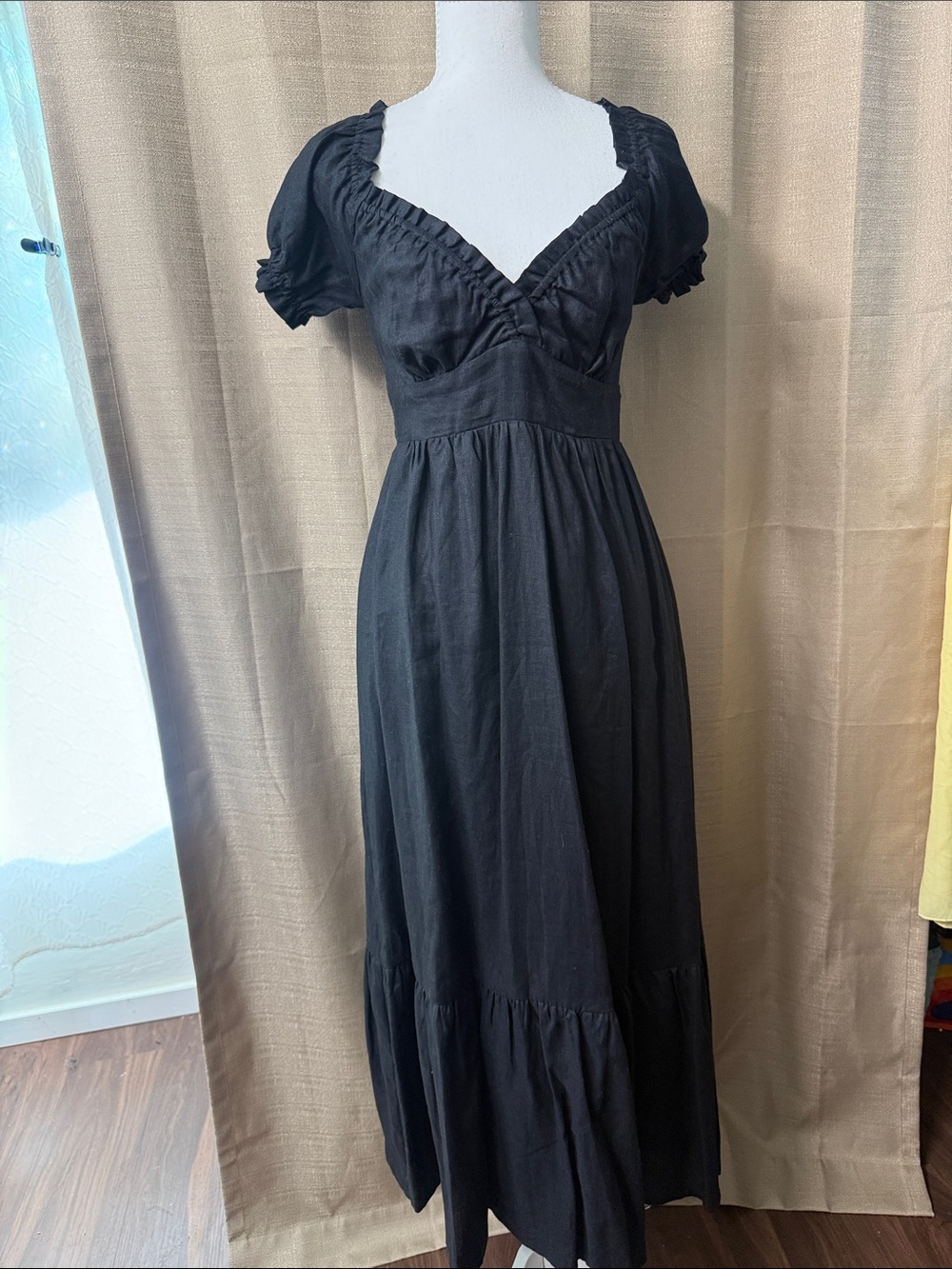 DISSH Black Ruffled V-Neck Empire Maxi Dress